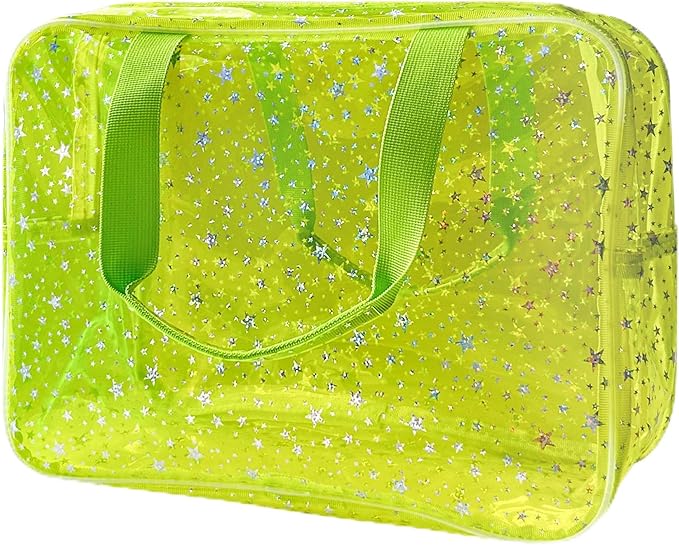 TotePrint Yellow Star Large Cosmetic Bag and Travel Pouch with Handle,Durable Material,Zipper Design-Ideal for Makeup,Travel Essentials