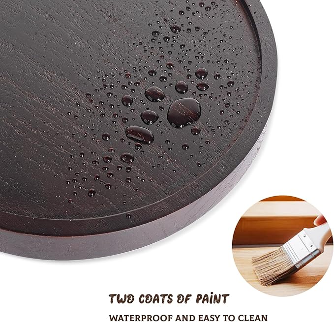 Round Decorative Tray Farmhouse Kitchen Decor Soap Dish, 10" Walnut
