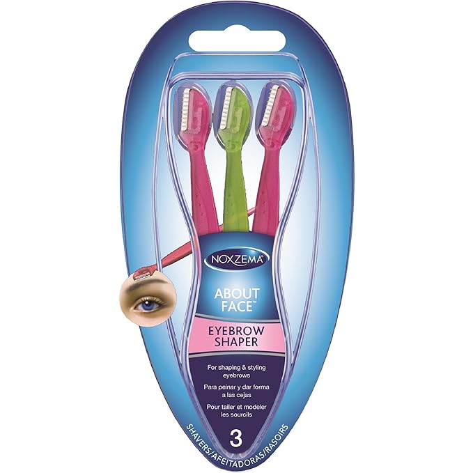 Noxzema Eyebrow Shaper, 3 Count; Small, Compact Razors Expertly Trim Eyebrows and Facial Hair for Precision Shaping and Cosmetic Grooming with Professional Results; Equipped with Protective Skin Guard