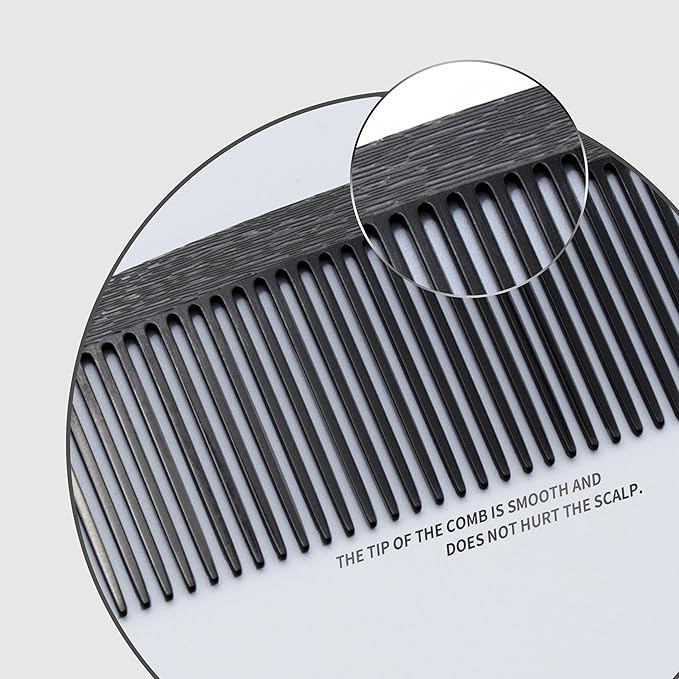 2 Pcs Black Metal Comb, Stainless Steel Fine Tooth Comb, Anti Static comb, Heat Resistant, Professional Barber Comb Set, hair combs for men, Wood Grain Design