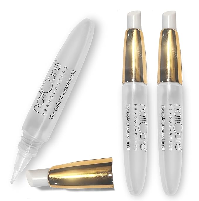 Nail Care Headquarters Refillable Empty Squeeze Cuticle Pens, perfect for holding Simply Pure Nail & Cuticle Oil - Gold Cap 3 Pack
