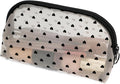 TOPASION Portable Mesh Makeup Bag with Zipper Small Travel Toiletry Bag Lightweight Cosmetic Pouch (Beige&Black Heart Half Round)