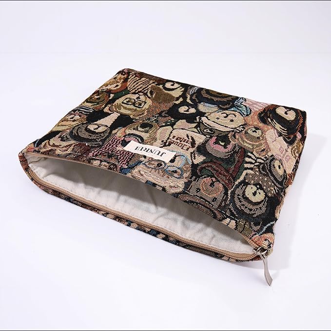 BOCGRPU 2PCS Makeup Bag Small Cute Cosmetic Bags for Women，Bear Pattern Travel Toiletry Bag for Purse, Large Canvas Cosmetic Pouch Makeup Organizer Tool Pouch with Zipper（Bear Brown）