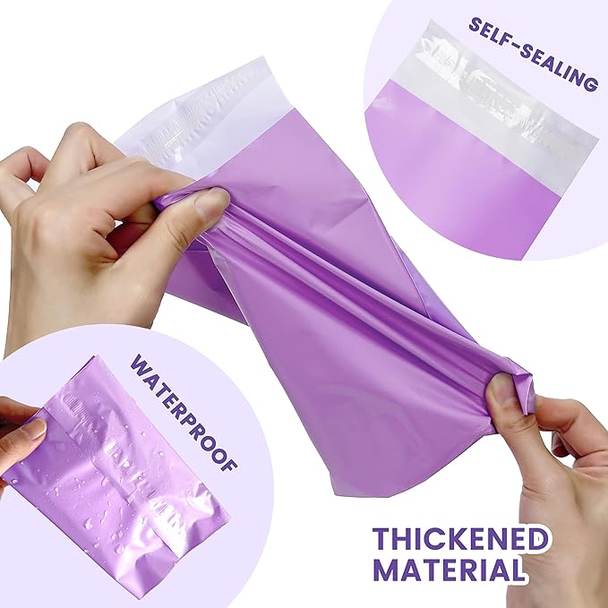 Disposable Sanitary Bags, 200 Pcs, Purple, Self-sealing, Odor-proof, Rectangular, Plastic, 10" x 6" Bags for Feminine Hygiene, Personal Waste, or Pet Waste