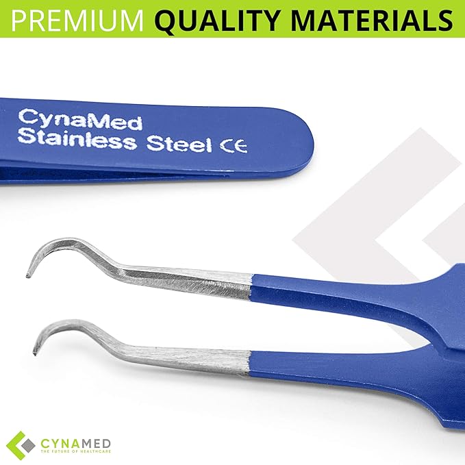 Blackhead Tweezer - Professional Curved Steel Tip Surgical Comedone & Splinter Extractor. Ideal Blemish & Acne Remover Tool Means Flawless Facial Skin (Blue)