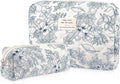 Gosect 2PC Makeup Bag Set, Cute Cosmetic Bag for Women Girls, Floral Coquette Aesthetic Toiletry Bag, Travel Make Up Organizer Bag (Navy Blue)