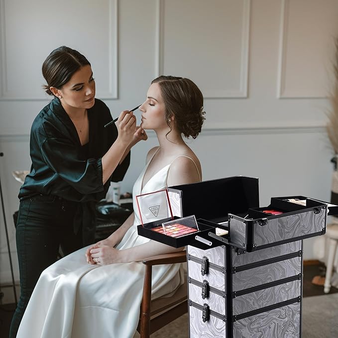 BYOOTIQUE 3-Piece Rolling Makeup Train Case on Wheels Travel Makeup Artist