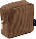 MAGEFY Small Makeup Bag for Purse Mini Cosmetics Bag Corduroy Cute Cosmetic Pouch for Women with Slip-in Pockets (Brown)