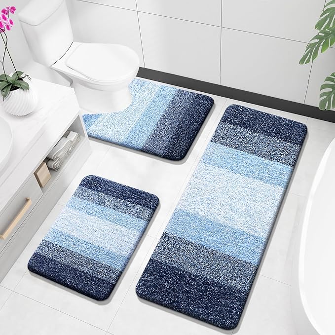 OLANLY Microfiber Bathroom Rugs Sets 3 Piece, 47"x20"+24"x16"+24"x20"