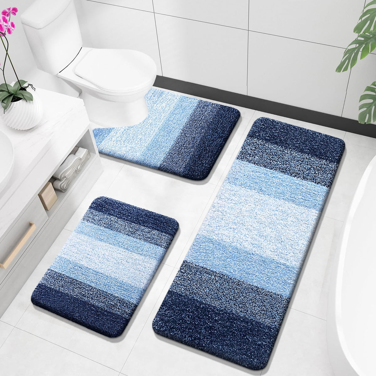 OLANLY Microfiber Bathroom Rugs Sets 3 Piece, Absorbent Bath Mats, Mauve