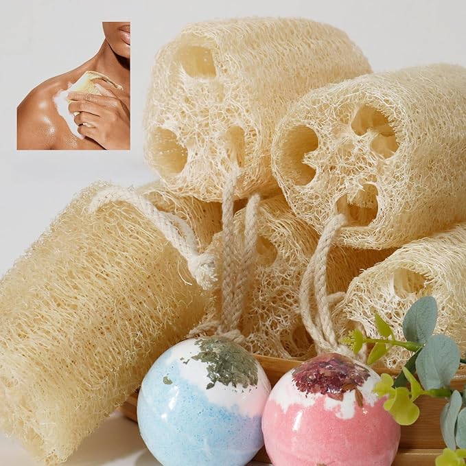 Natural Loofah Sponge, Organic Luffa Exfoliating Body Scrubber, 6 Pack