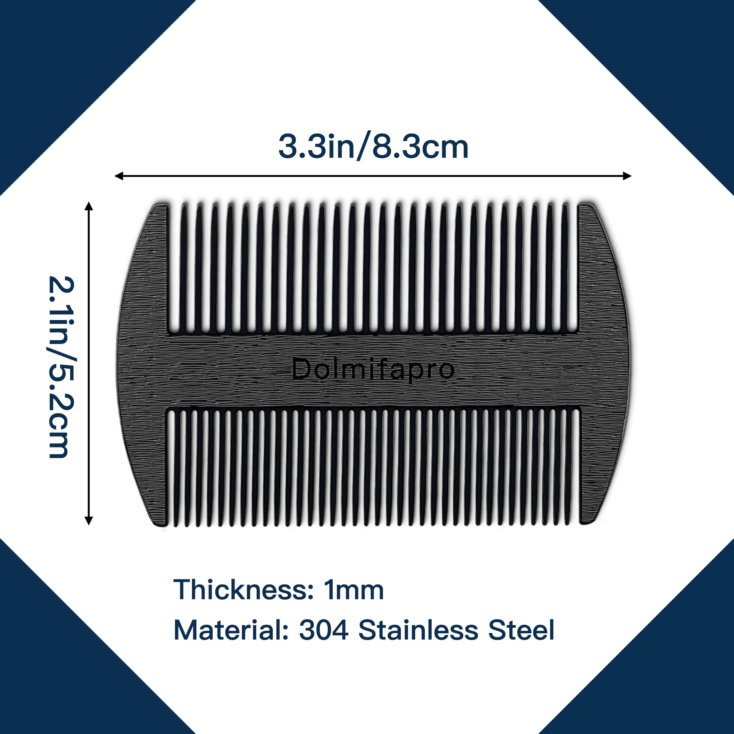 Dolmifapro 304 Stainless Steel Pocket Beard Comb for Men, Anti-Static Dual Fine Coarse Teeth Ultra-Thin Mustache Hair Grooming Comb with PU Leather Case (black)