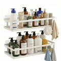 PUSDON 2-Pack Minimalist Shower Caddy Wall Mount, Open Frame Bathroom Shelf Organizer with Mesh Base, Rustproof Floating Spice Rack for Kitchen, Holds 50 LBS, 4 Hooks - White, Guardrail