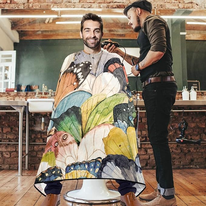 visesunny Retro Style Butterfly Barber Cape Anti-Static Hair Cutting Cape with Snap Closure Professional Salon Polyester Cape Barber Water-Resistant Hairdressing Cape Adjustable Snap for Hairstylists