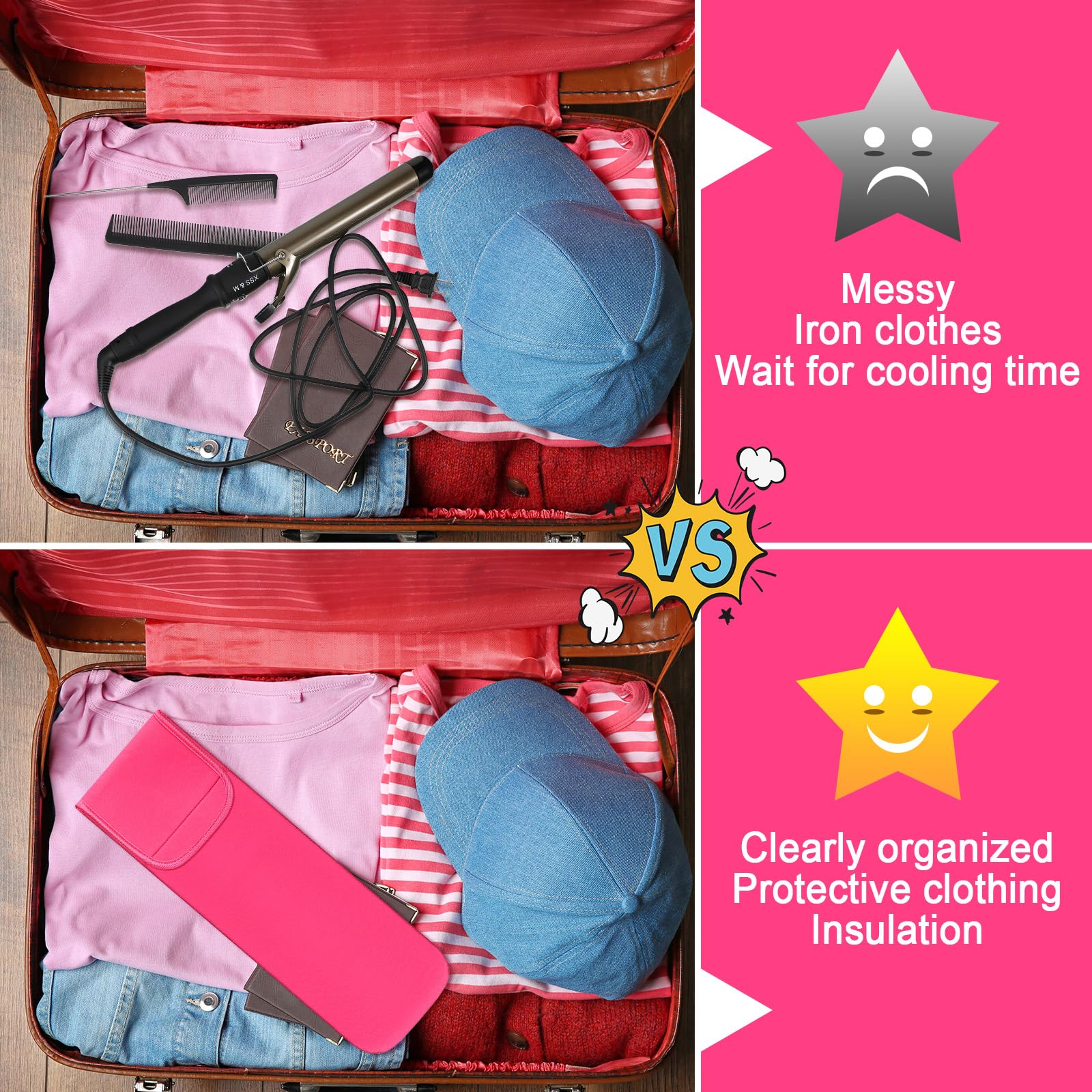 Shappy 2 Pcs Heat Resistant Curling Iron Flat Iron Travel Case,Solid