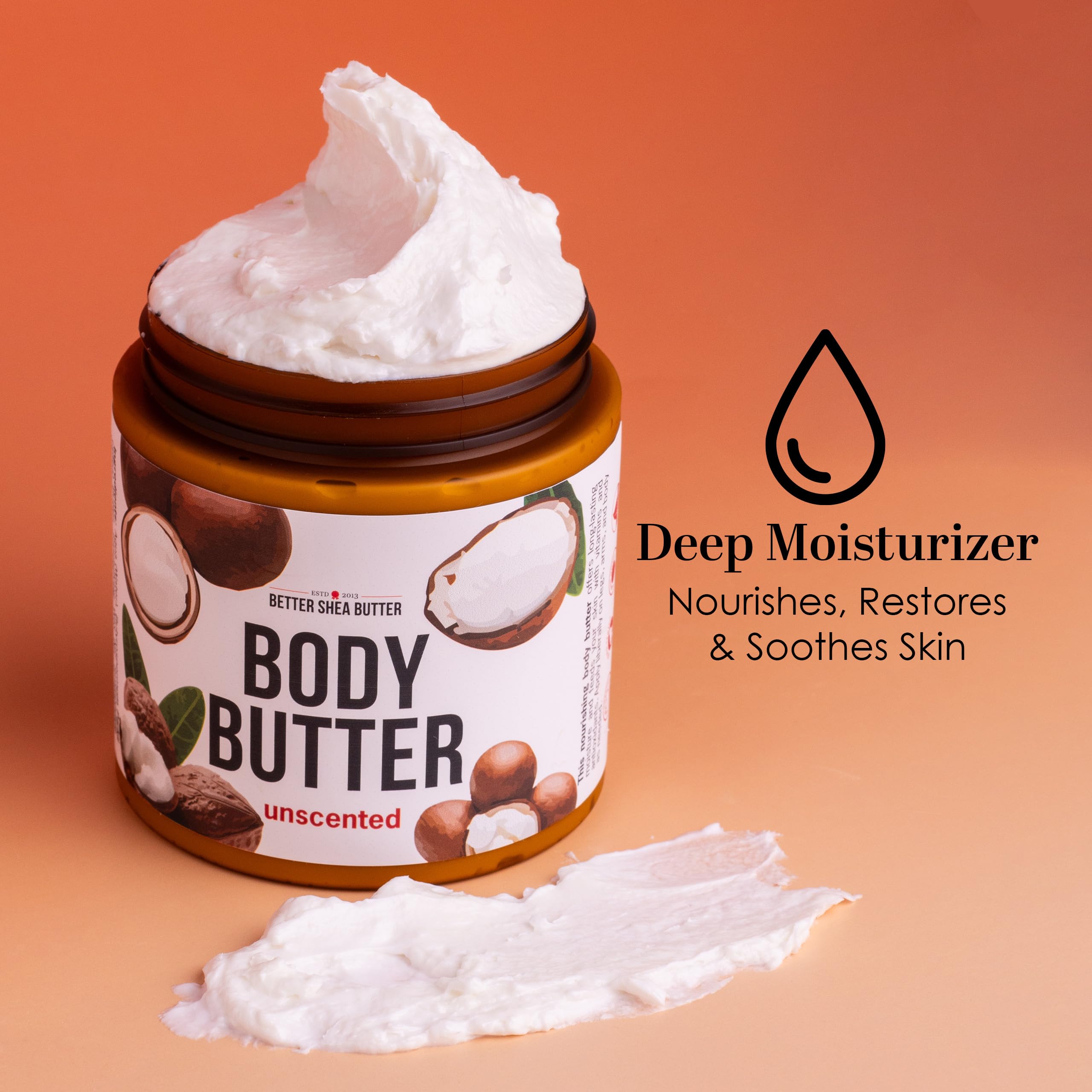 Unscented Body Butter for Dry Skin | with Raw Shea Butter and Jojoba Oil | Deep Moisturizer Safe for Sensitive Skin, Non Greasy, Fragrance Free | 8 oz