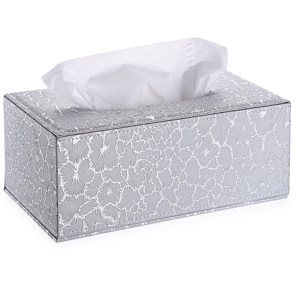 Sumnacon Rectangle Tissue Box Cover with Magnetic Bottom,Whaterproof,Silver