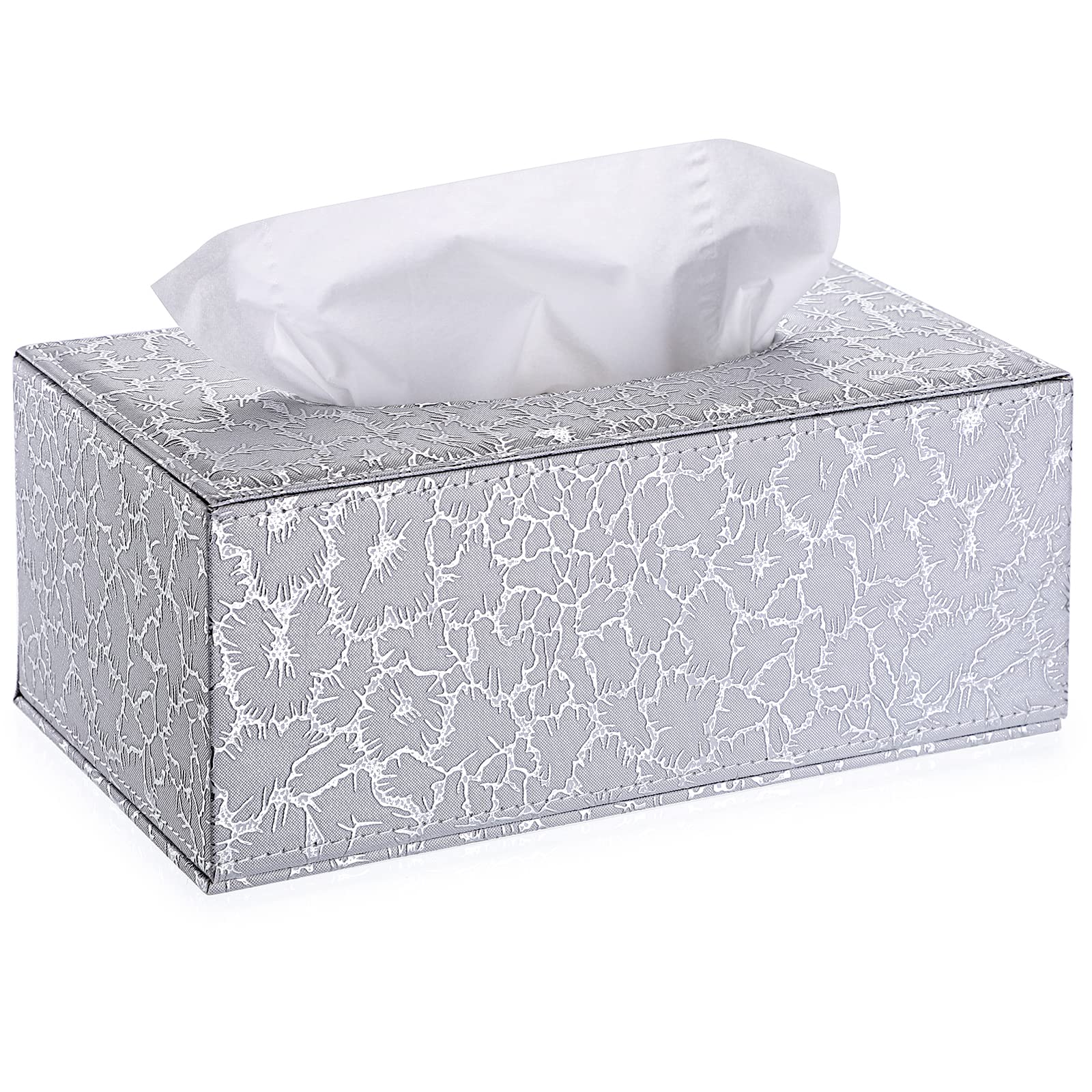 Sumnacon Rectangle Tissue Box Cover with Magnetic Bottom,Whaterproof,Silver