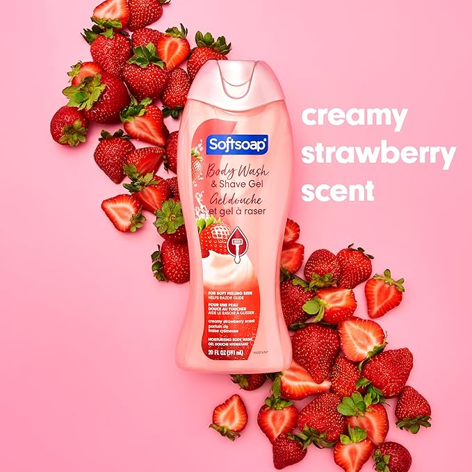 Softsoap Moisturizing Body Wash and Shave Gel, Helps Razor Glide, Creamy Strawberry Scent, 20 fl oz