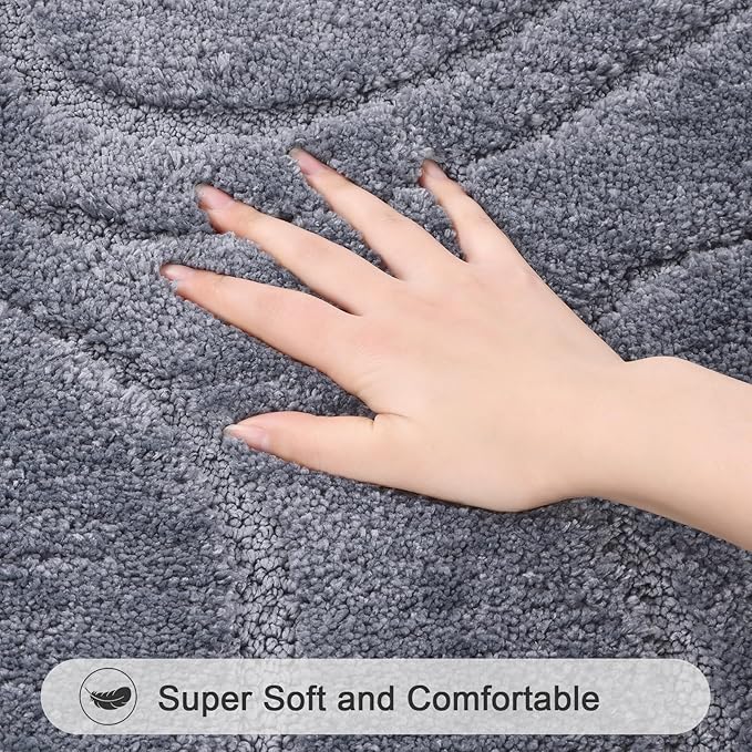 HEBE Bathroom Rug Sets 3 Piece, Non Slip Shower Mats with U-Shaped Contour Toilet Mat, Absorbent Microfiber Bath Mats for Bath Rugs, Washable Shaggy Floor Carpet, Dark Grey