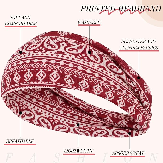 obeoby 8 Pack Headbands for Women, Boho Style Headbands for Summer Vacation Music Festival Outfits Non Slip Fashion Wide Hairband