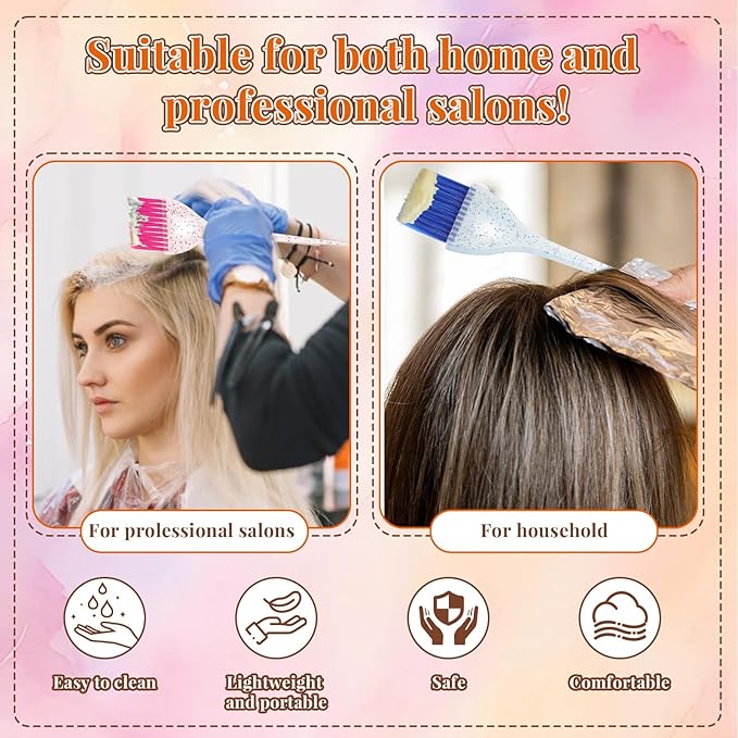 Classicseali 9pcs Color Brushes for Hair Stylist Hair Color Brushes with Glitter Handles, 8.5 X 2.2 In Hairs Dye Brush for Highlighting, Tint and Coloring Hairs Section, Salon Use Home DIY, 3 Colors