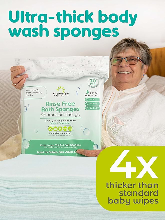 Nurture Valley Sponge Bath Wipes Large Disposable Wash Cloths Adults 30Pack