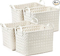 Handwoven Clothes Basket Laundry Hampers Large Wicker Storage Baskets for Shelves Blankets Closet Storage Bins Car Bedroom Bathroom Organizers and Storage Bath (Pack of 4, White)