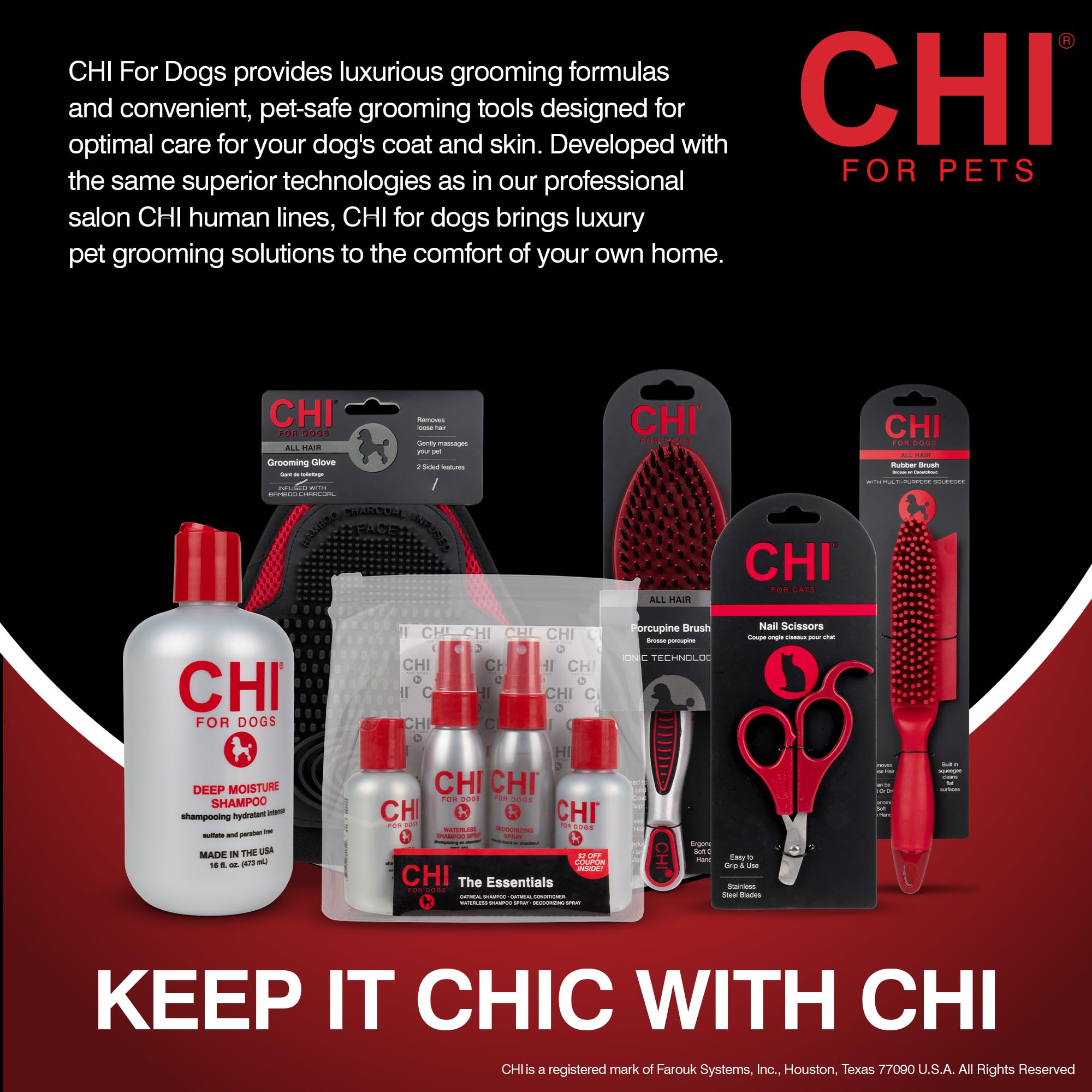 CHI for Dogs Rubber Fur Accumulator Brush, Dog Grooming Tool for Removing Loose Hair and Lint from Coats Furniture Clothing and Car Seats, Flexible Rubber Bristles, Easy Clean Grooming Brush