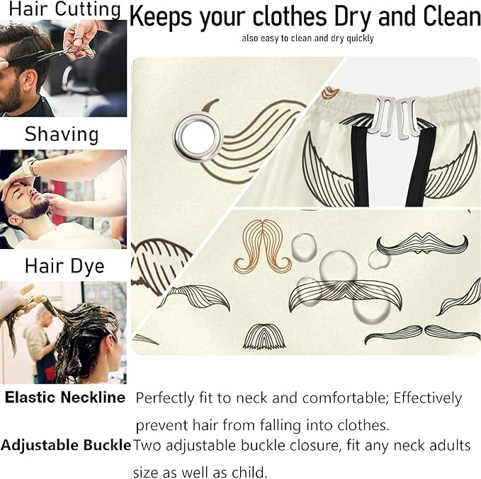visesunny Mustache Men Barber Cape Anti-Static Hair Cutting Cape with Snap Closure Professional Salon Polyester Beard Shaving Bib Water-Resistant Hairdressing Cape Adjustable Snap