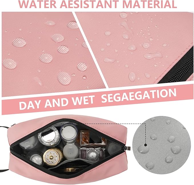 XIRYOHEAUR Travel Hanging Toiletry Bag with Carry Handle - Water-Resistant Small Cosmetic Organizer for Men & Women, Makeup, Shaving Kit, Gym & Travel Essentials (Dusty Pink)