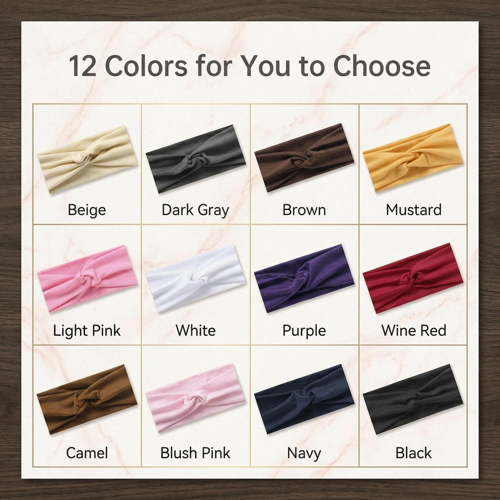 Stretchy Wide Headbands for Women - 12 Pcs Non Slip, Absorbed Sport Headband Soft Twist Knotted Headbands for Daily Life Yoga Workout(12 Color3)
