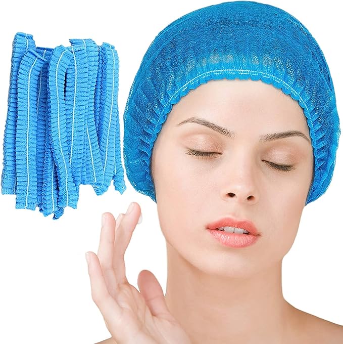 Disposable Bouffant Caps, 21inches Hair Net, Elastic Dust Cap for Food Service, Kitchen Head Cover (Blue)