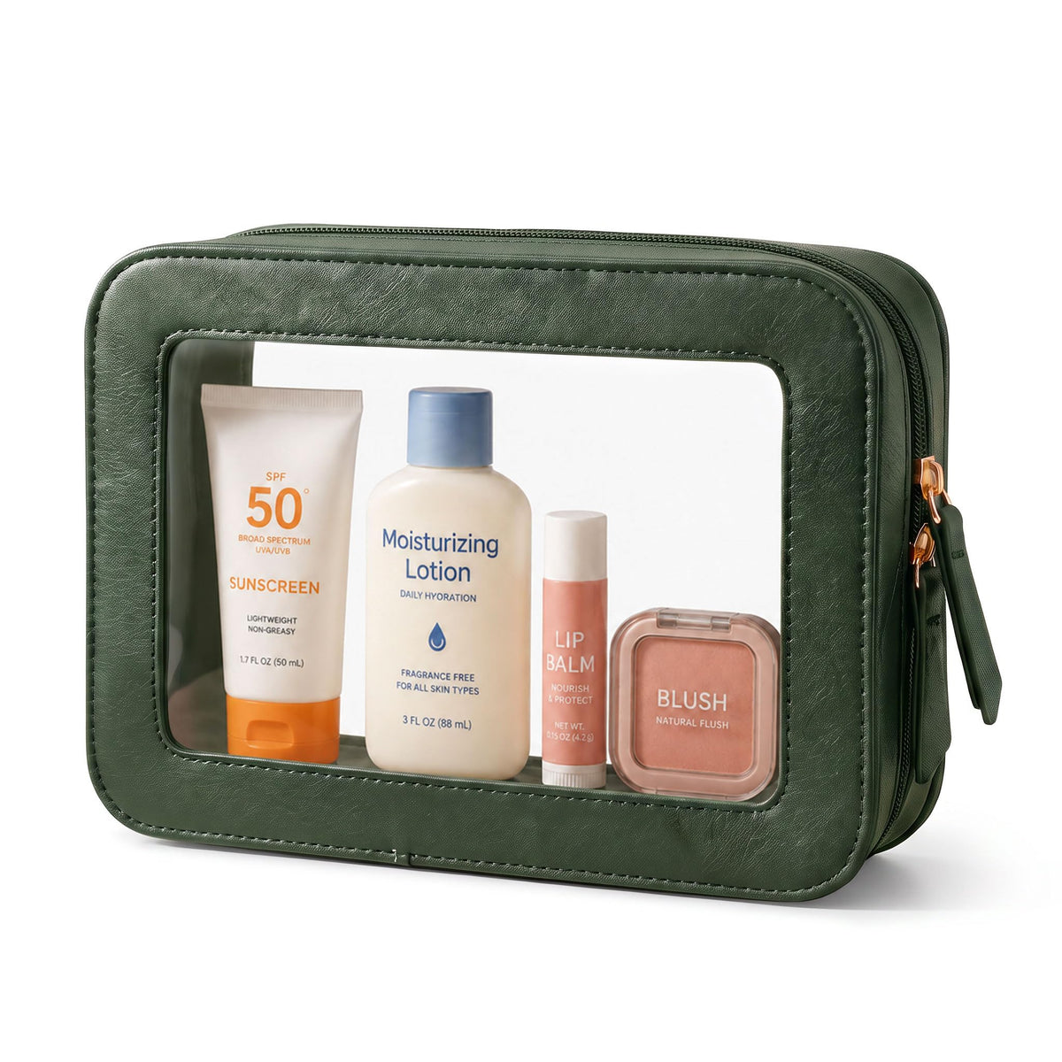LETGO Clear Makeup Bags, TSA Approved Toiletry Bag with Zipper, Clear Makeup Organizer Fit Carry-on Travel Essentials,Clear Cosmetic Bags for Women Men (O-Green)