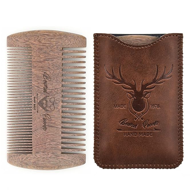 Menesia Black Sandalwood Beard comb for Men with Travel Case