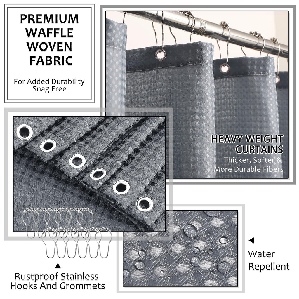 XLHOMO 8-Piece Grey Bathroom Sets with Shower Curtain and Rugs, Resin Bathroom Accessories Sets Complete with Soap Dispenser, Toothbrush Holder, Tumbler & Apothecary Jars Bathroom Essentials