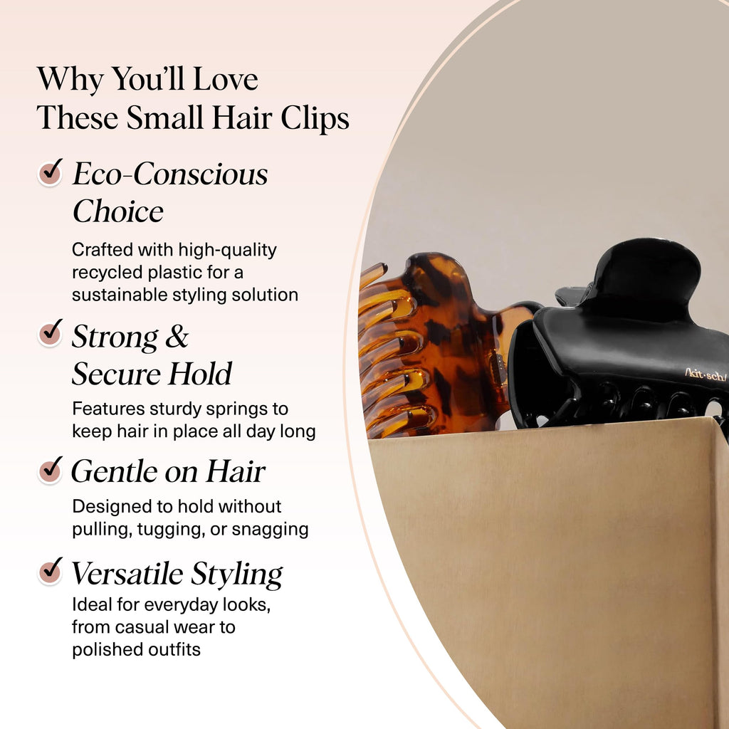 Kitsch Medium Claw Clips for Women - Strong Hold & Stylish Glossy Puffy Design Hair Accessories | Half-Up or Full Updos - 2pc Set, Black & Tort