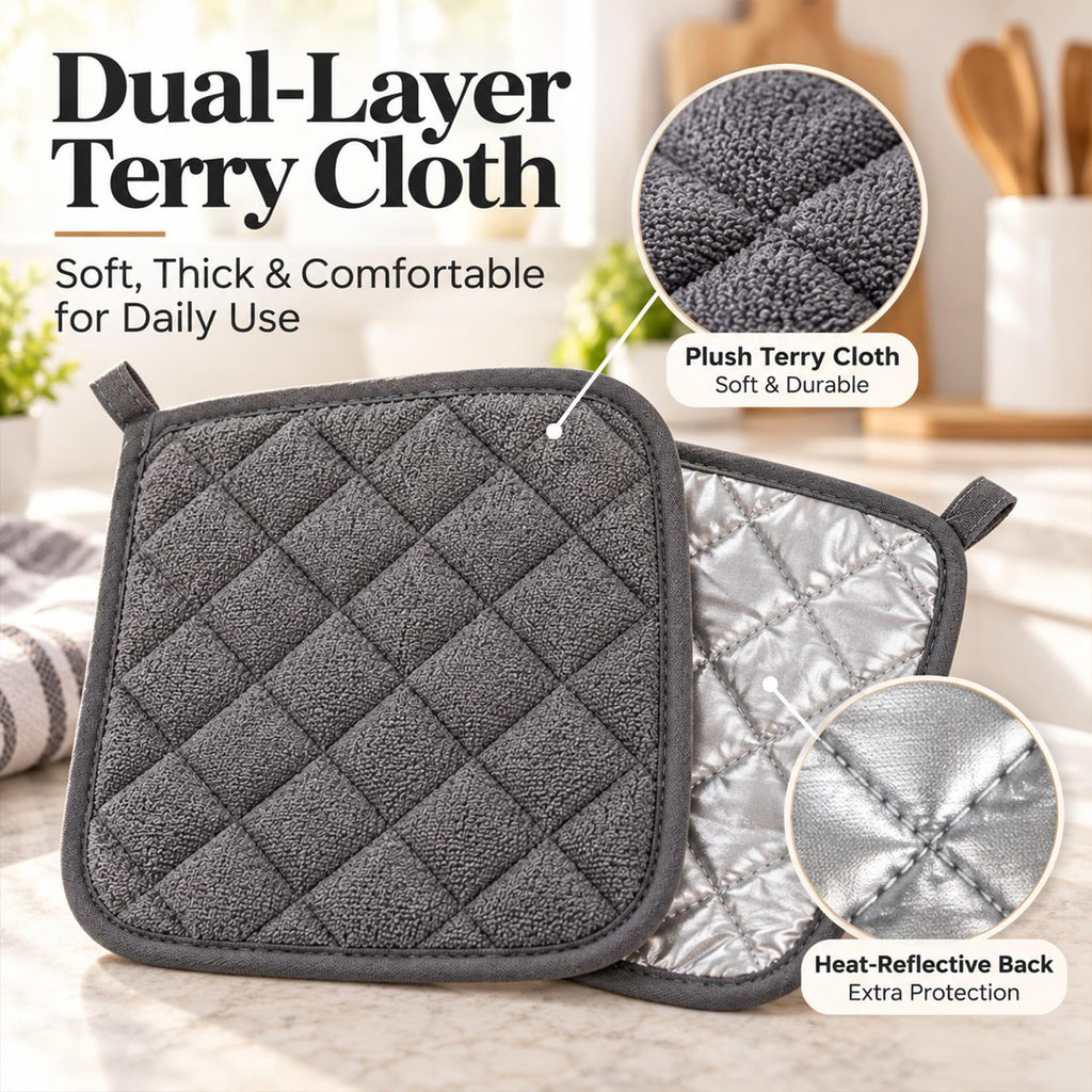 MAQIHAN 4 PCS Pot Holders for Kitchen - Cotton Hot Pads for Kitchen Gray
