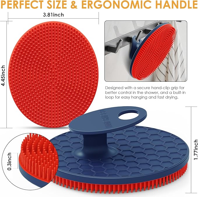 INNERNEED Magnetic Silicone Body Scrubber, Hygienic Shower Brush, Red