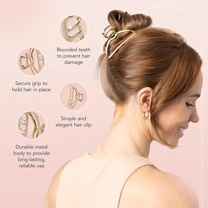 Kitsch Metal Hair Clips for Women - Durable & Elegant Metal Claw Clips, Perfect for Everyday Use & Special Occasions - Gold, 1 Pc