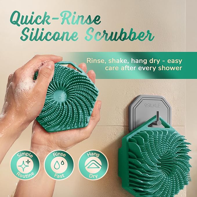 Silicone Body Scrubber – Gentle Exfoliating Shower Scrubber for Body & Bath, Silicone Shower Brush & Loofah Alternative – Non-Slip Silicone Body Brush, Quick Dry, Hygienic - Green