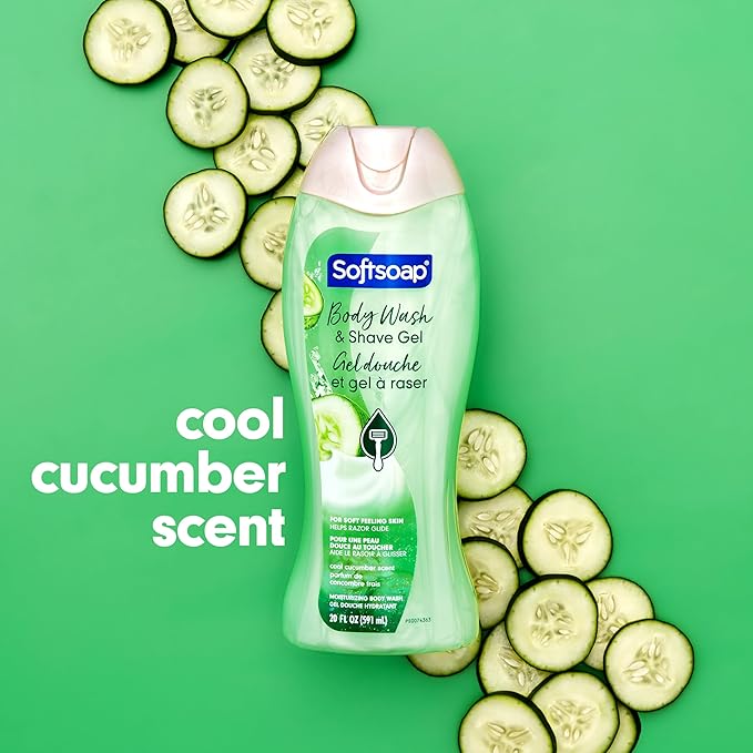 Softsoap Moisturizing Body Wash and Shave Gel, For Softer Feeling Skin, Helps Razor Glide, Cool Cucumber Scent, 20 fl oz