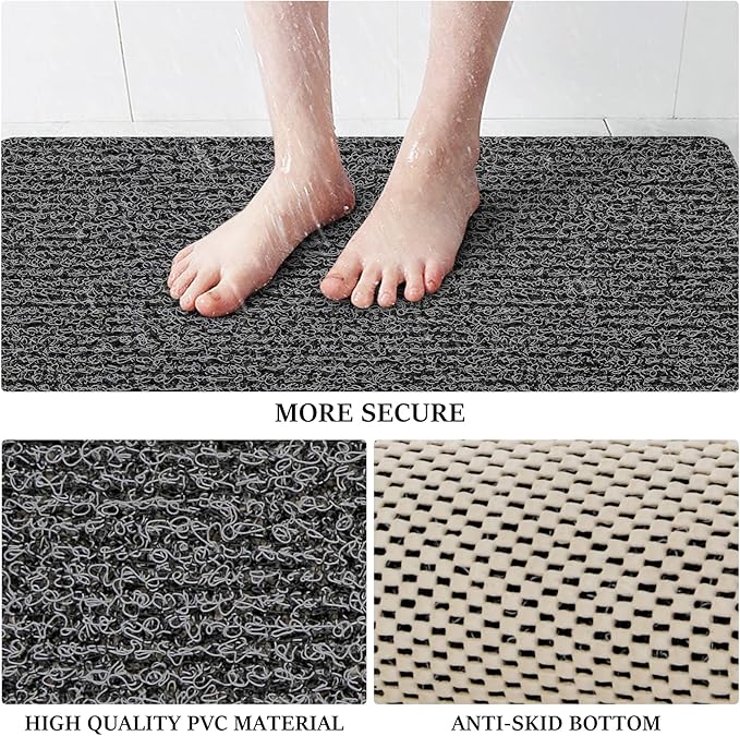 LuxStep Shower Mat Bathtub Mat,40x16 inch, Non-Slip Bath Mat with Drain, Quick Drying PVC Loofah Bathmat for Tub,Shower,Bathroom,Black