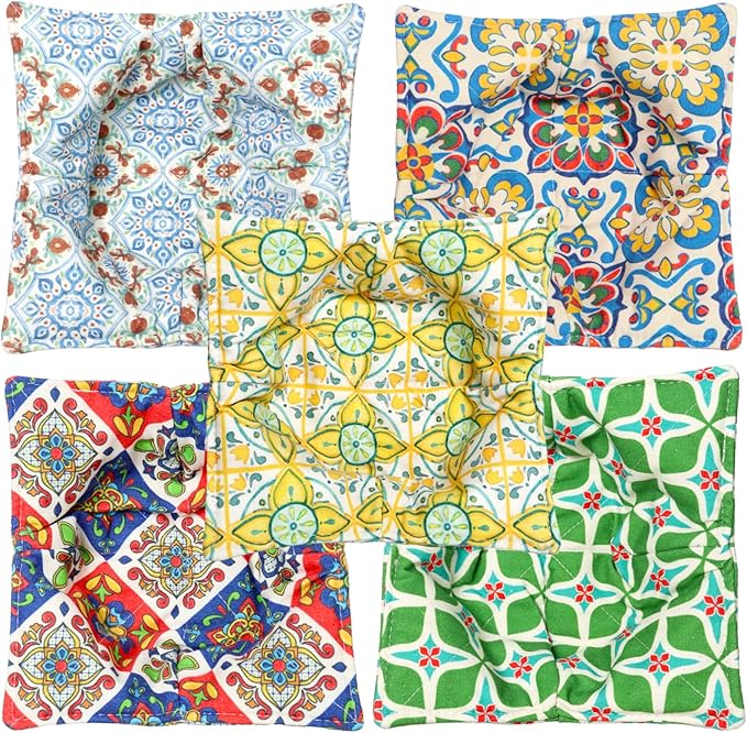 Cotton Microwavable Bowl Cozy, Microwave-Safe Hot Bowl Holders, Soup bowl Cozy Hot Pads (Vintage Tile)