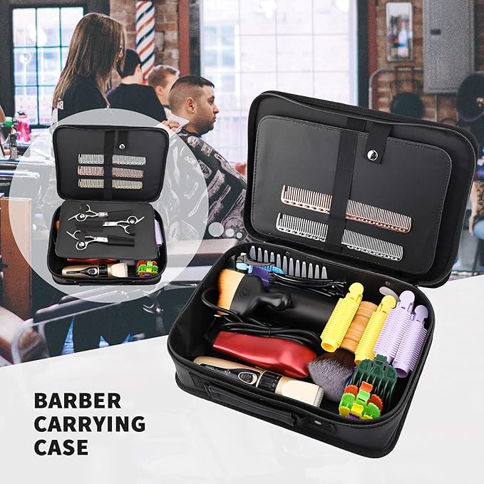 Segbeauty Barber Carrying Case, 11.8 x 8.5in Hair Styling Travel Tool Bag, Professional Salon Hair Cutting Grooming Kit Storage Organizer for Clippers, Scissors, Barber Supplies
