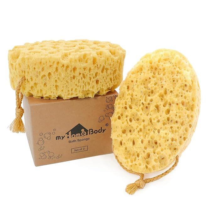 myHomeBody Bath Sponge, Foam Loofah, Shower Sponge for Body, Oval, 2 Pack