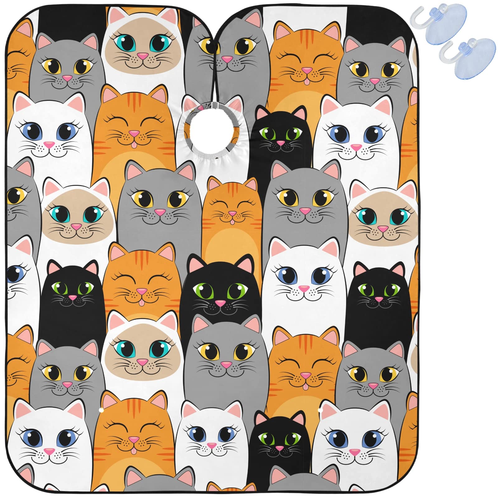 visesunny Barber Cape Gray White Cat Animal Polyester Hair Cutting Salon Cape Apron Anti-Static Haircut Water-Resistant Shaving Cloth Beard Shaving Bib Hairdressing Cape