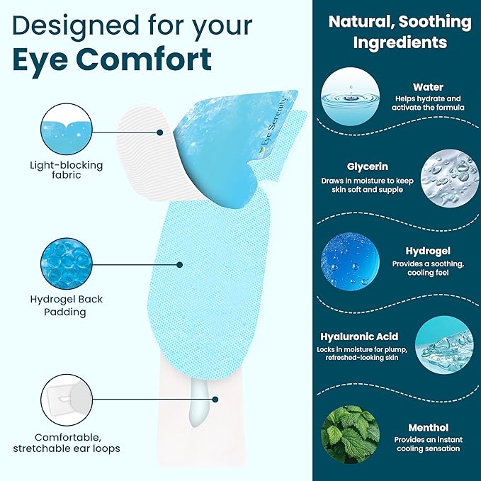 Lure Essentials Eye Serenity CHILL Self Cooling Eye Mask for Sleeping, Cooling Eye Patches for Dark Circles and Puffy Eyes, Cold Compress, Spa Relaxation and Self-care Gifts for Women & Men