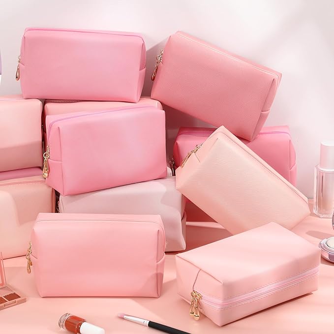 Kigeli Aesthetic Makeup Bags PU Leather Cosmetic Pouches Waterproof Plain Toiletry Bags Makeup Pouches Bulk for Women Party Gift Travel Storage Organizer(Pink Series,7.1 x 2.8 x 4.3 in)