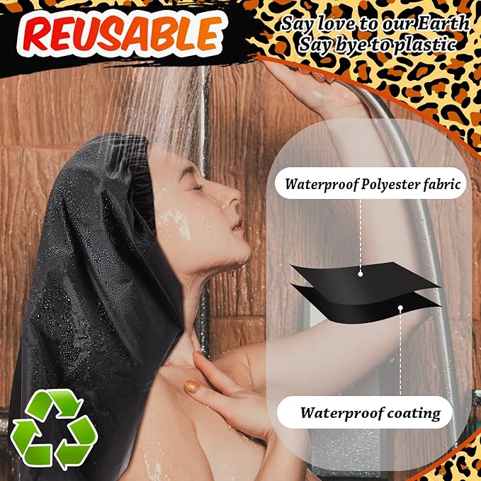 SATINIOR 2 Pcs Braid Shower Cap Jumbo Waterproof Shower Caps for Long Hair, Extra Large Adjustable Foldable Bath Caps with Drying Loop, Plastic Hair Bonnets for Women Men Dreadlocks(Leopard)